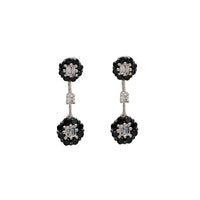 Baguette & Black Diamond Flower Dangling Stud Earrings (14K)