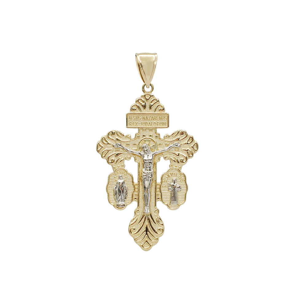 Two-Tone Virgin Mary, Saint Benedict Cross Pendant (14K)