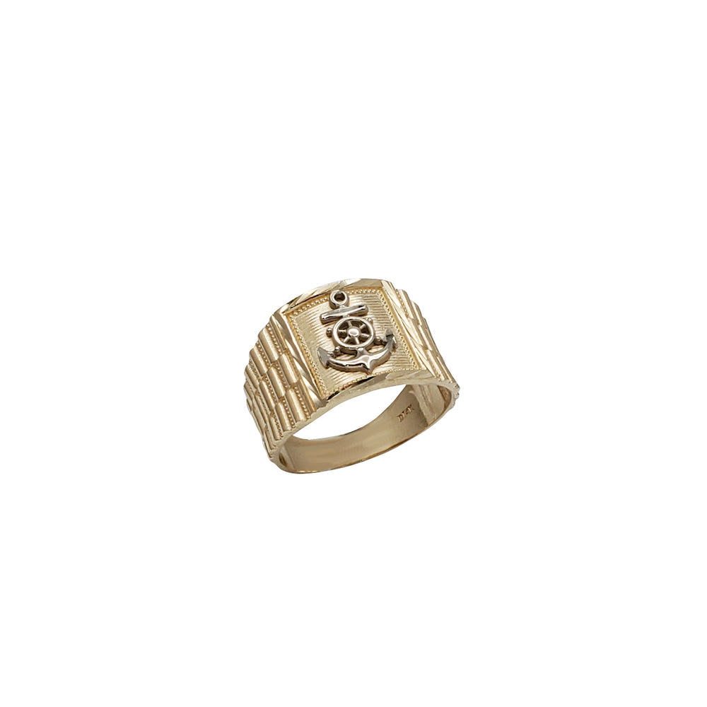 Two-Tone Diamond Cut Anchor Ring (14K)