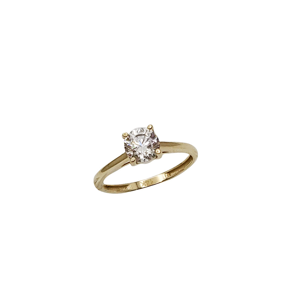 Zirconia Solitaire 4 Prog Round Setting Engagement Ring (14K)