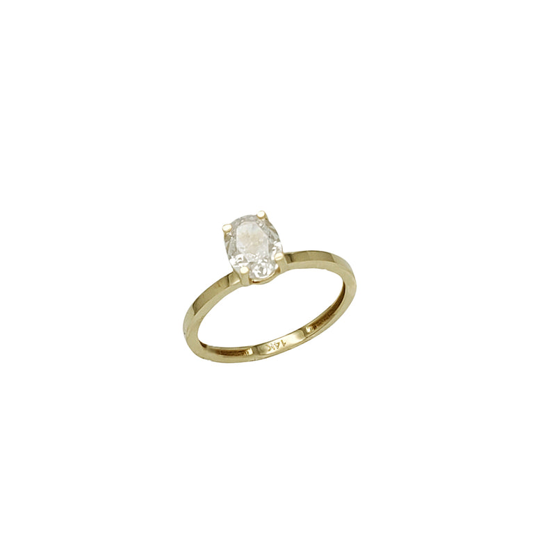 Zirconia Solitaire 4 Prog Oval Setting Engagement Ring (14K)