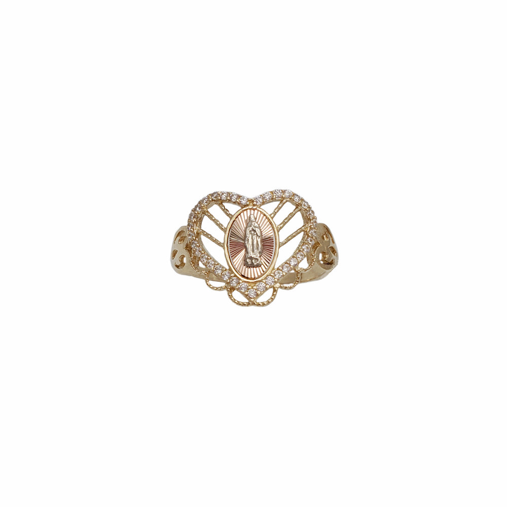 Heart Virgin of Guadalupe CZ Ring (14K)