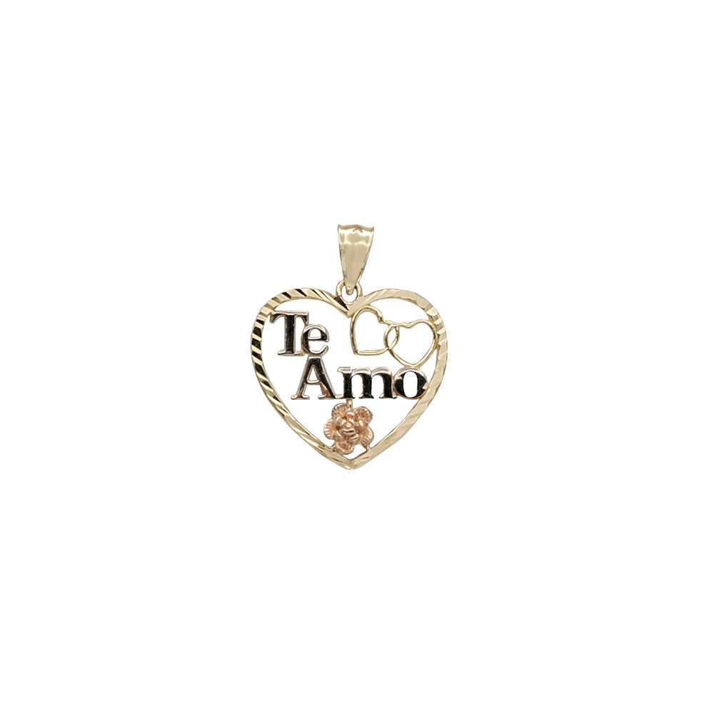 Diamond-Cut Outlined "Te Amo" Heart Pendant (14K)