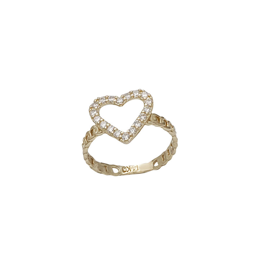 Zirconia Heart Outline Cuban Ring (14K)