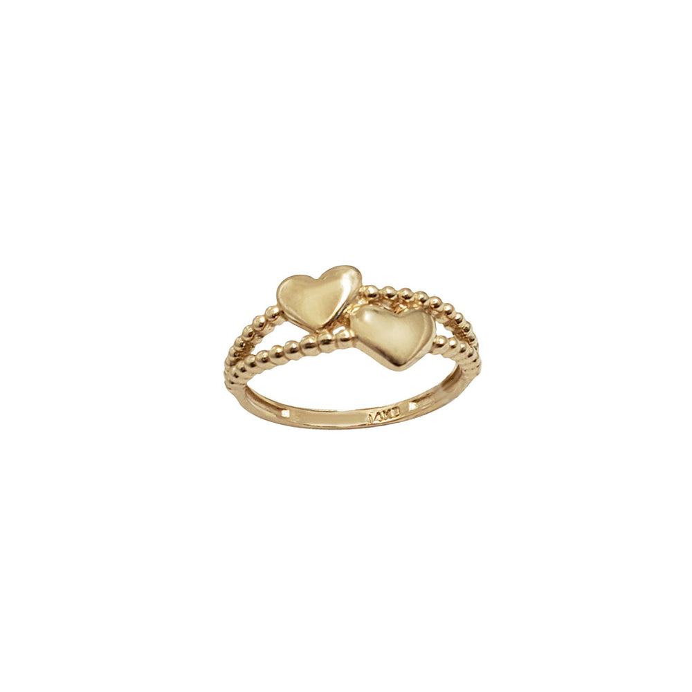 Double Plain Hearts Ring (14K)
