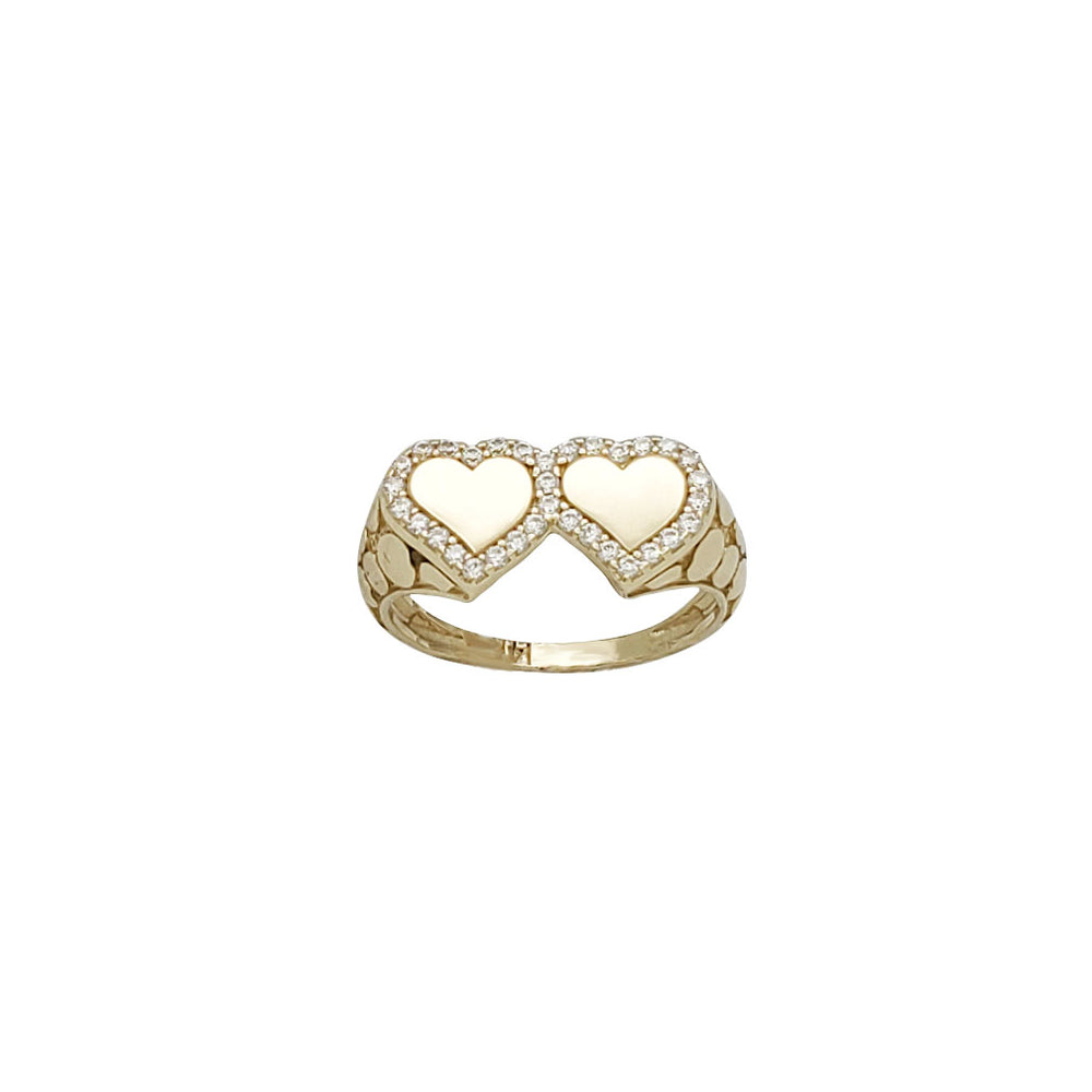 Zirconia Double Heart Nugget Texture Ring (14K)