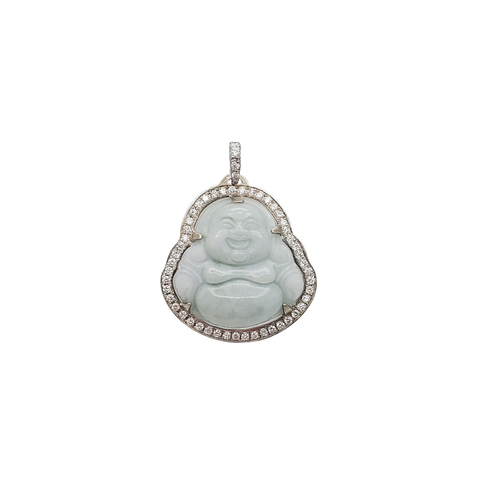 Diamond Frame Jade Buddha Pendant (14K)