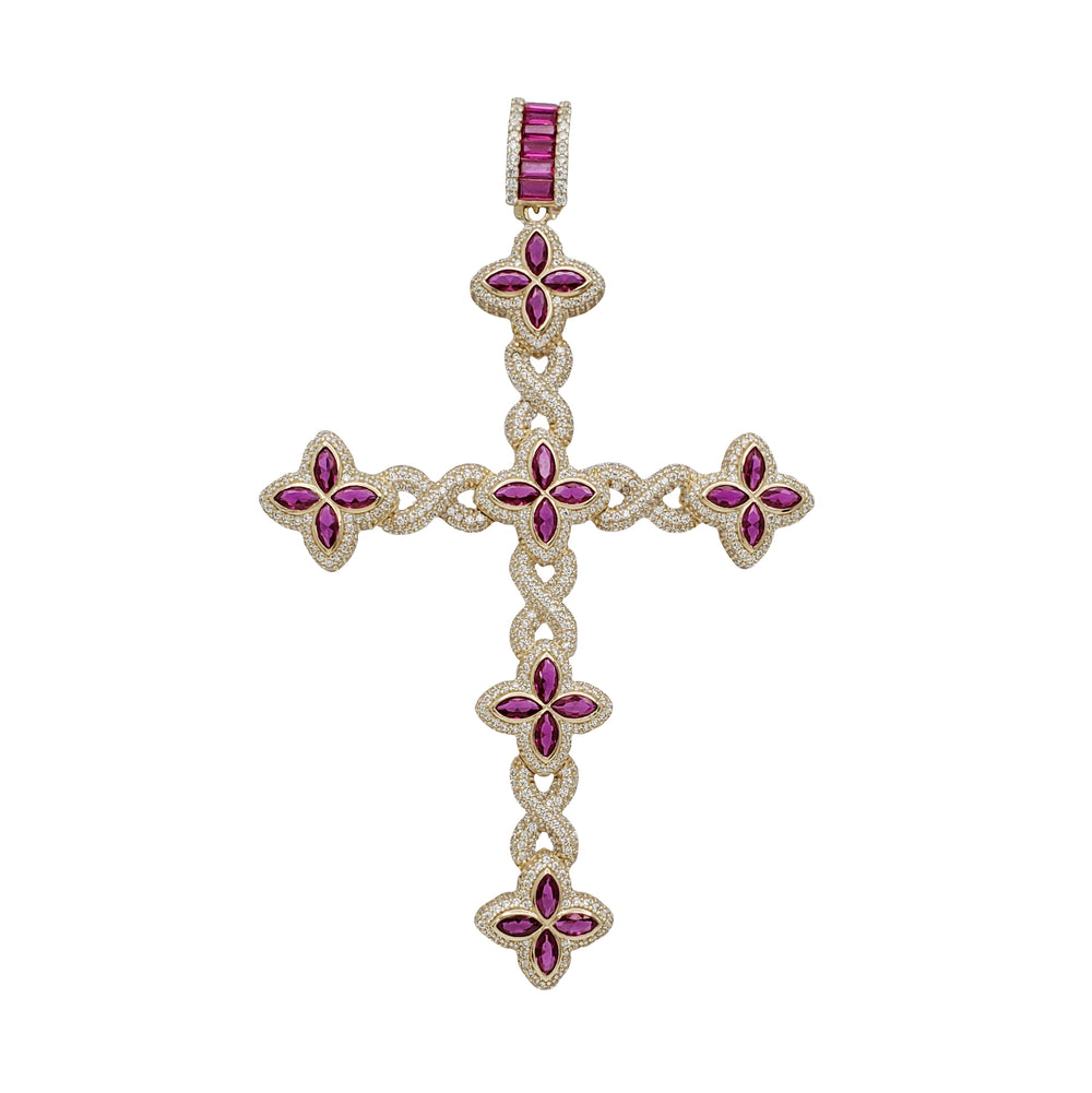 Iced-Out Fancy Flower Cross Pendant (14K)