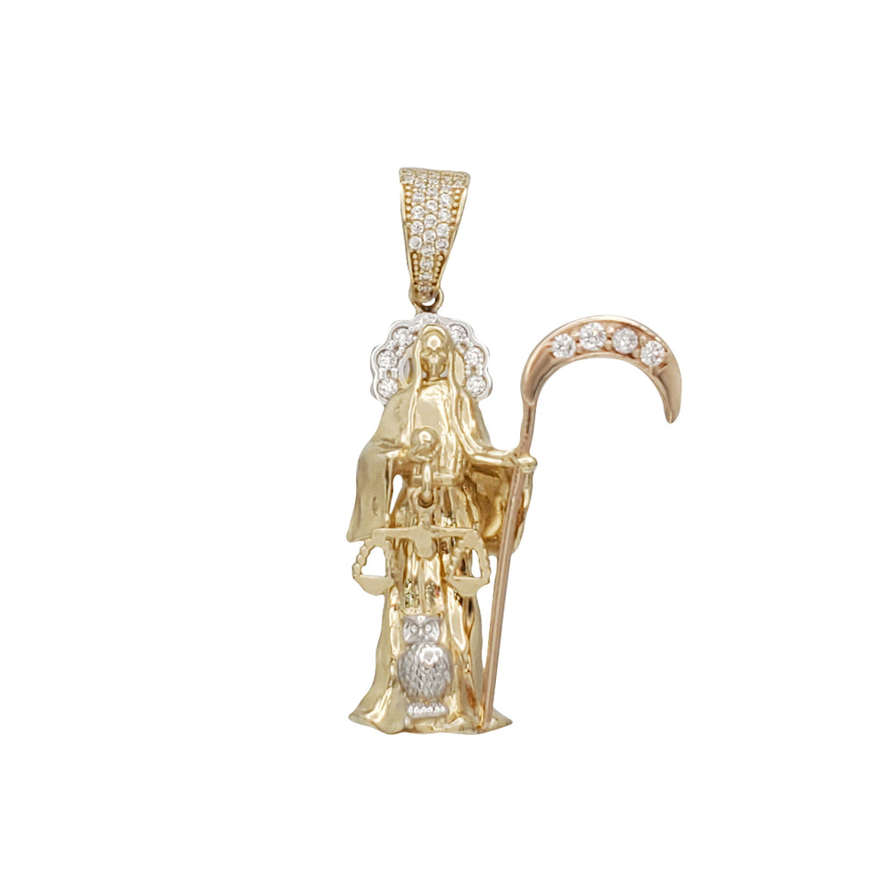 Zirconia Santa Muerte/Grim Reaper Pendant (14K)