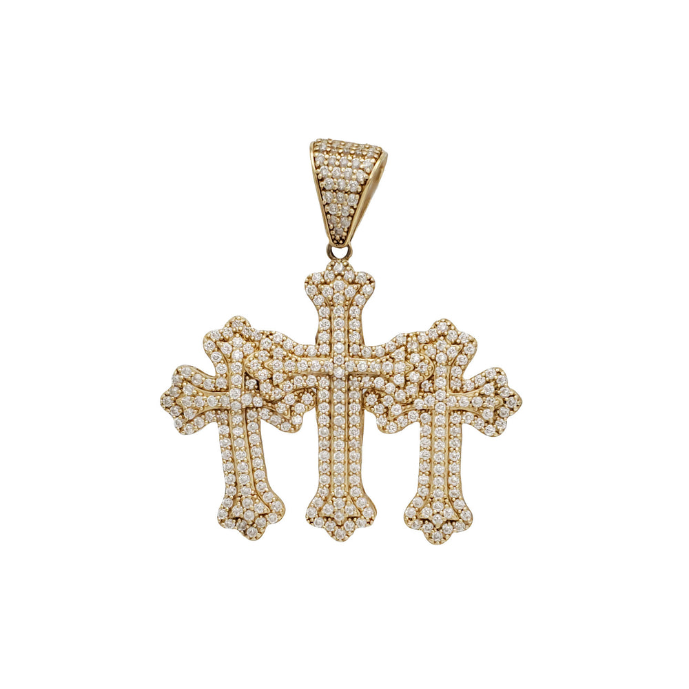 Iced Out Holy Trinity Triple Cross Pendant (14K)