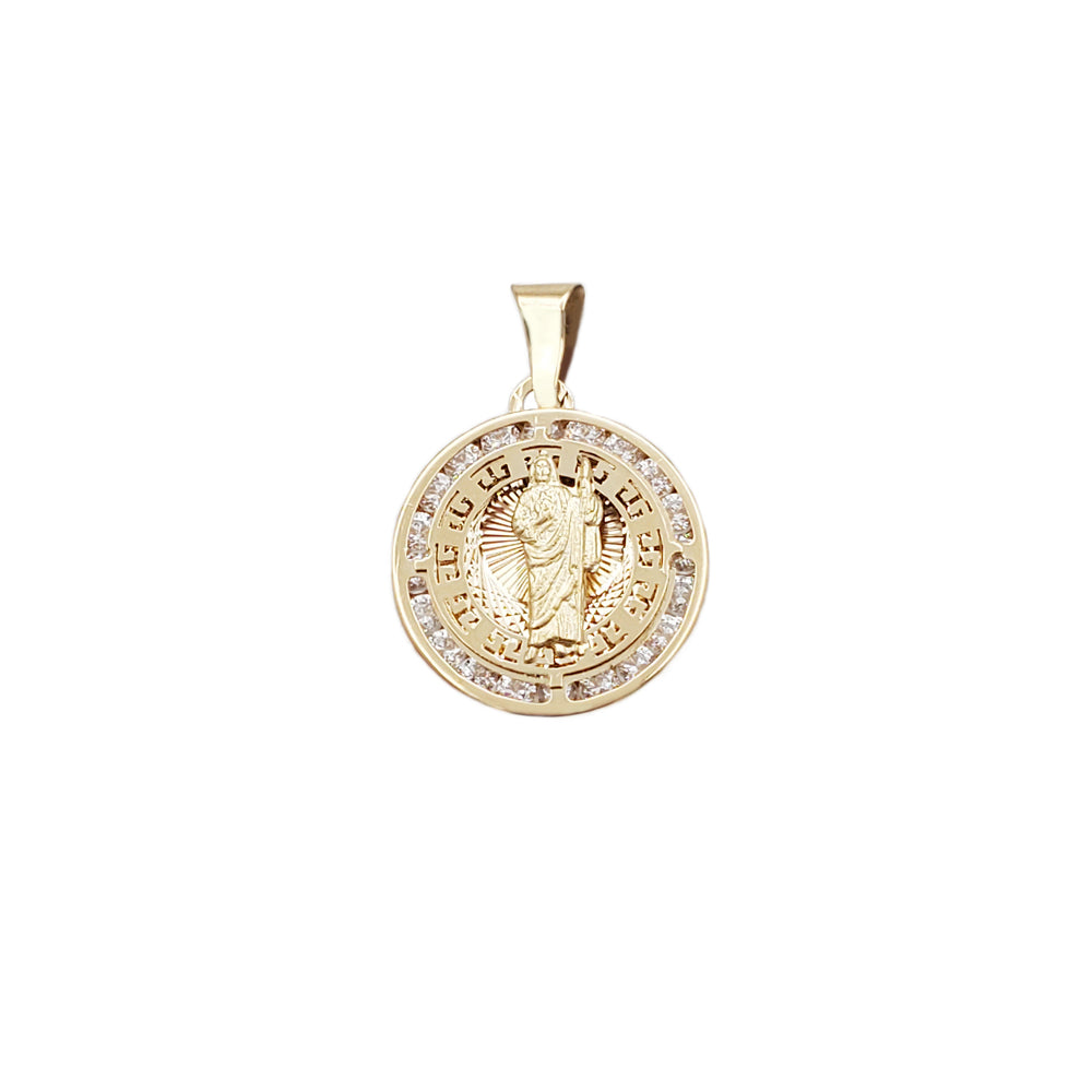 Zirconia Channel-Set Saint Jude Round Pendant (14K)