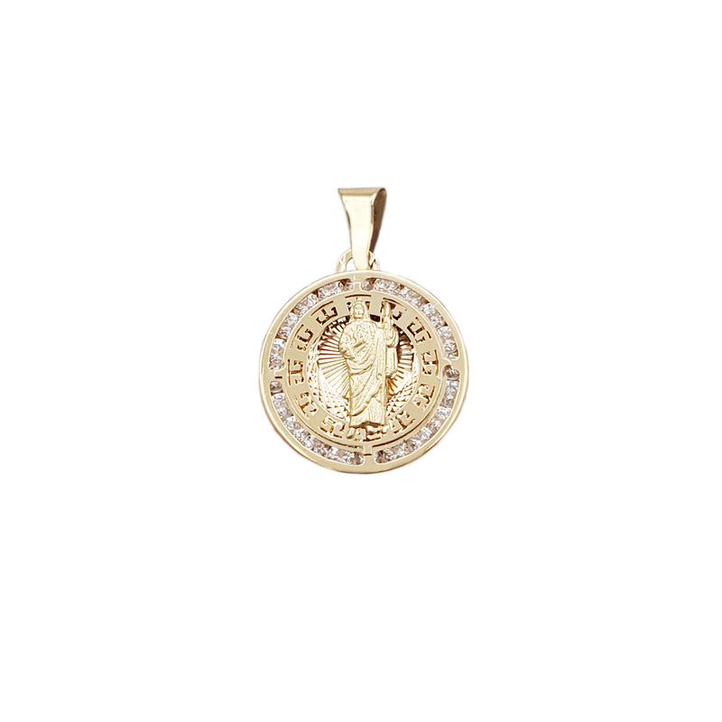 Zirconia Channel-Set Saint Jude Round Pendant (14K)
