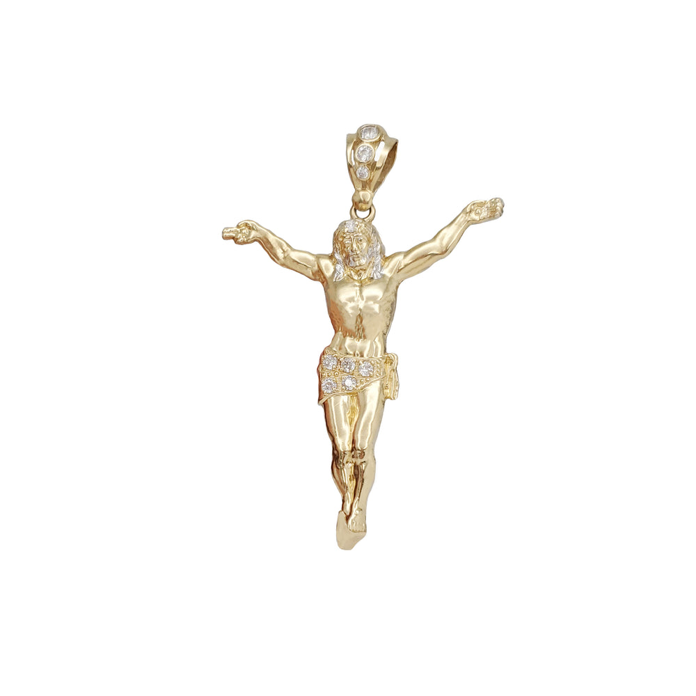 CZ Crucified Jesus Pendant (14K)