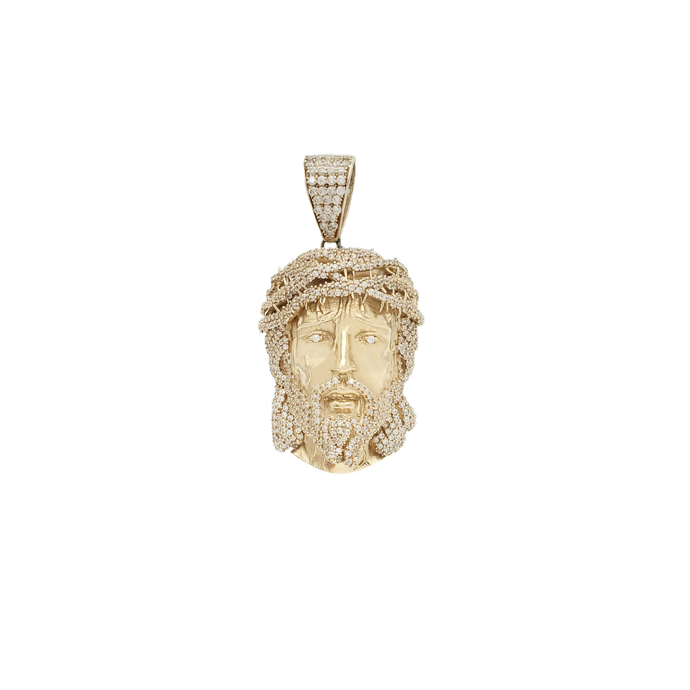 Iced-Out Jesus Head Pendant (14K)