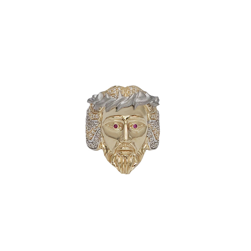 Iced-Out Fancy Jesus Head Ring (14K)
