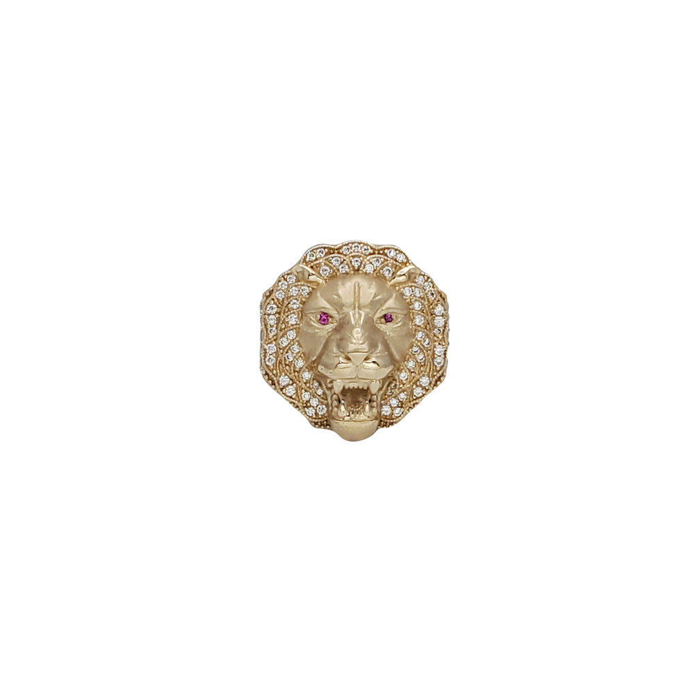 Zirconia Red Eyes Lion Head Ring (14K)
