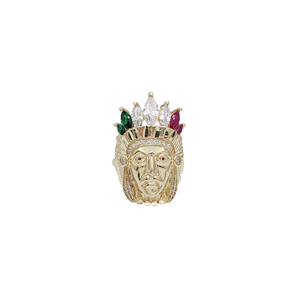 Multicolor CZ Indian Head Ring (14K)