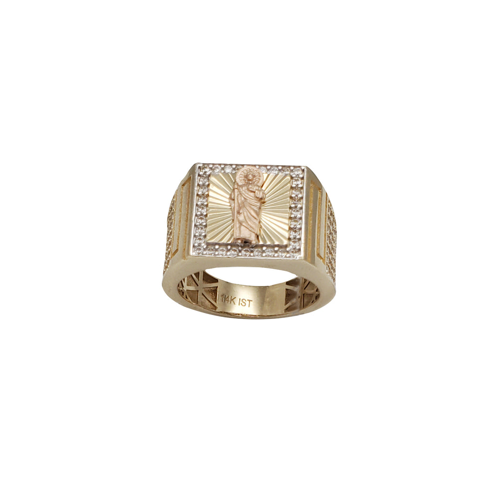 Tricolor CZ Saint Jude Ring (14K)