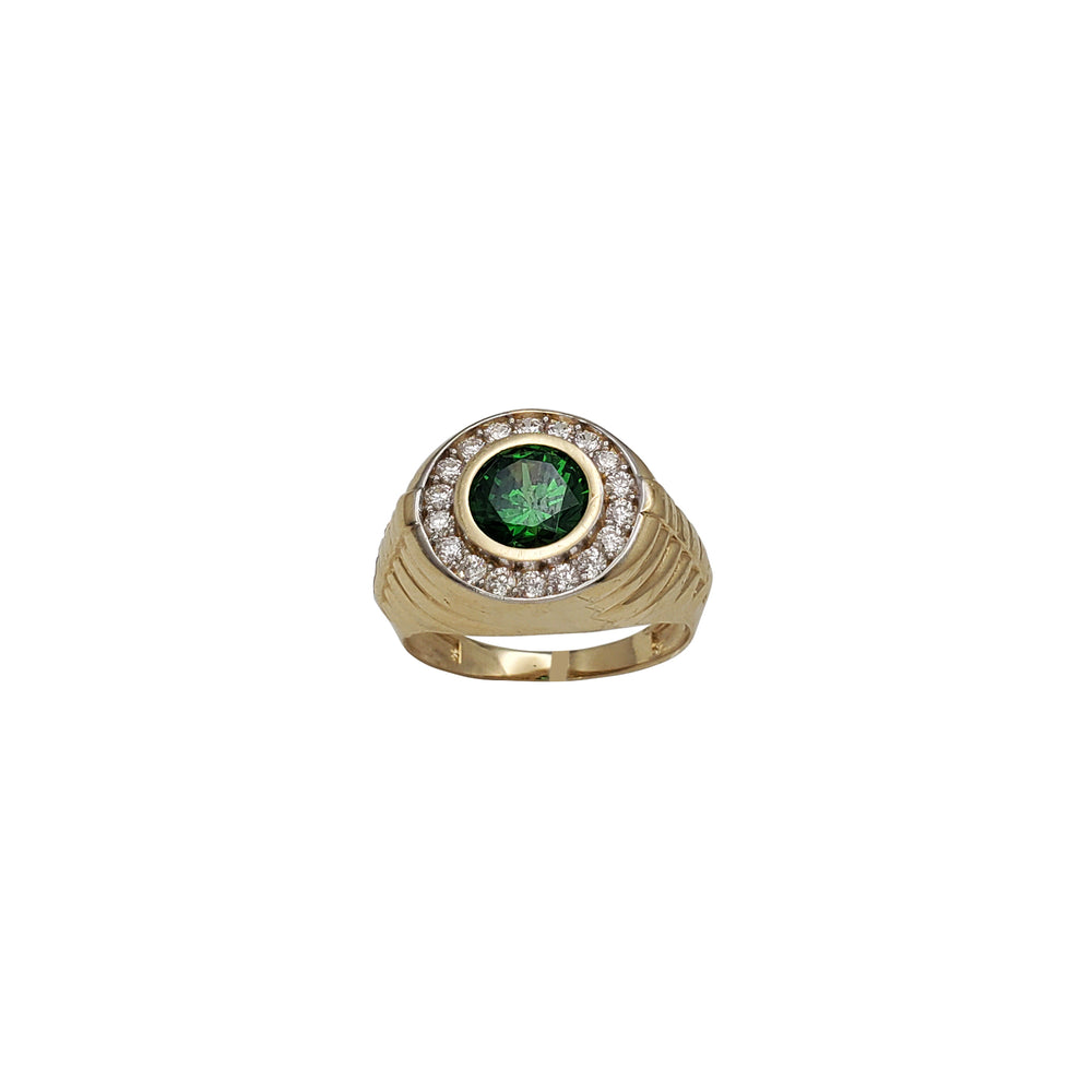 Round Halo Bezel Green Zirconia Men's Ring (14K)