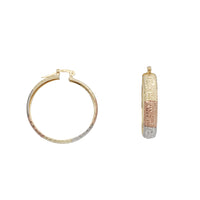 Tricolor Diamond Cut Textured Hoop Earrings (14K)