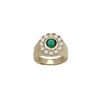 Vintage Flower Green Stone Men's Ring (14K)