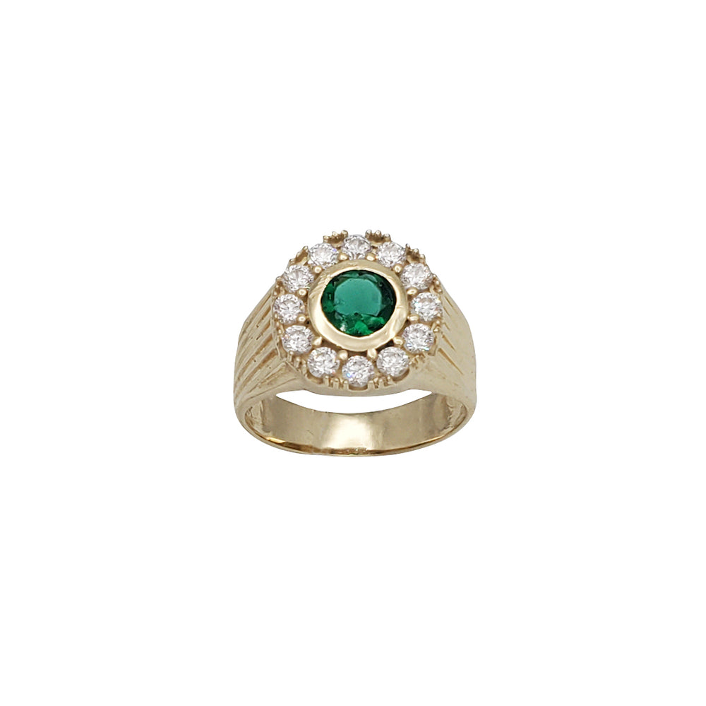 Vintage Flower Green Stone Men's Ring (14K)