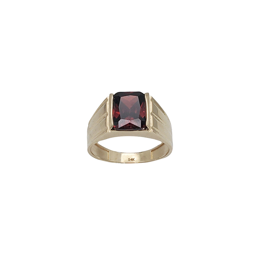 Zirconia Red Stone Half-Bezel Men's Ring (14K)