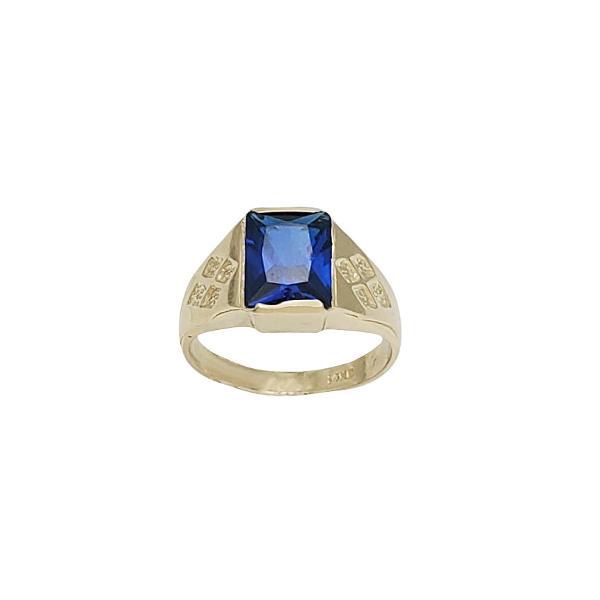Zirconia Blue Stone Bezel Men's Ring (14K)