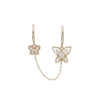 Double Holes CZ Butterfly Huggie Earrings  (14K)