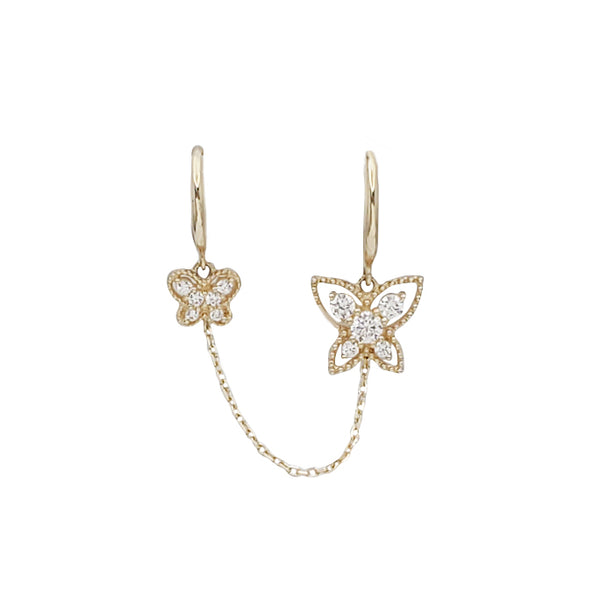Double Holes CZ Butterfly Huggie Earrings (14K) – Popular J