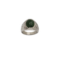 Antique-Finish Ridged Accent Oval Jade Ring (Silver)