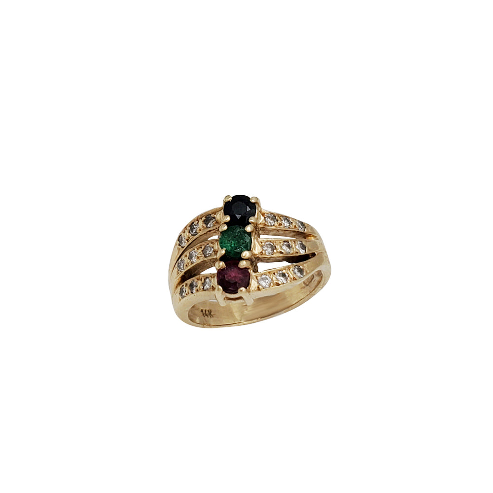 Multicolor Stone & Diamond Ring (14K)