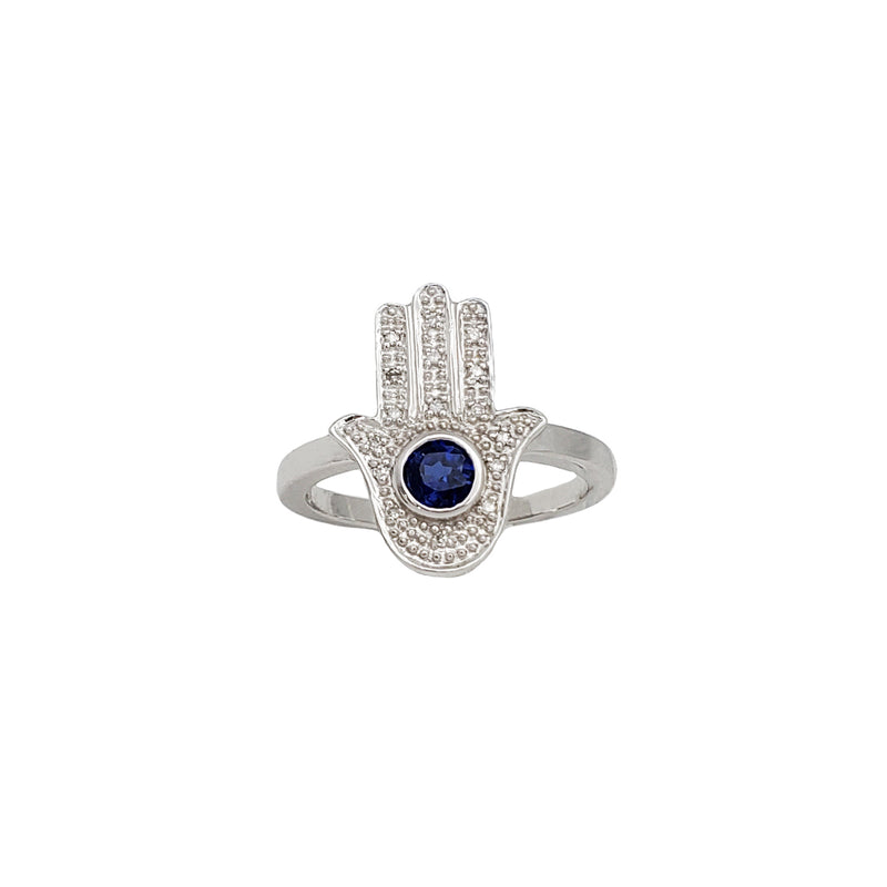 Diamond Sapphire Hamsa Hand Ring (14K)