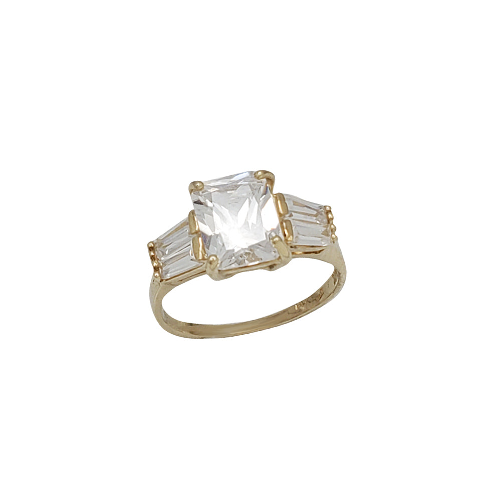 Emerald Cut Baguette Accent CZ Engagement Ring (14K)