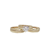 Three-Piece Set Diamond Cut CZ Engagement/Wedding Rings (14K)