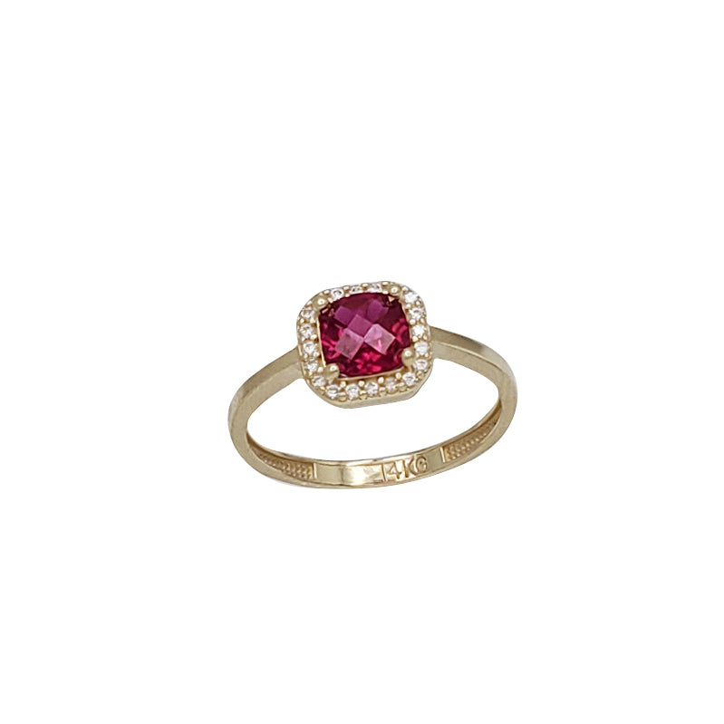 Solitaire Cushion CZ Halo Ring (14K)