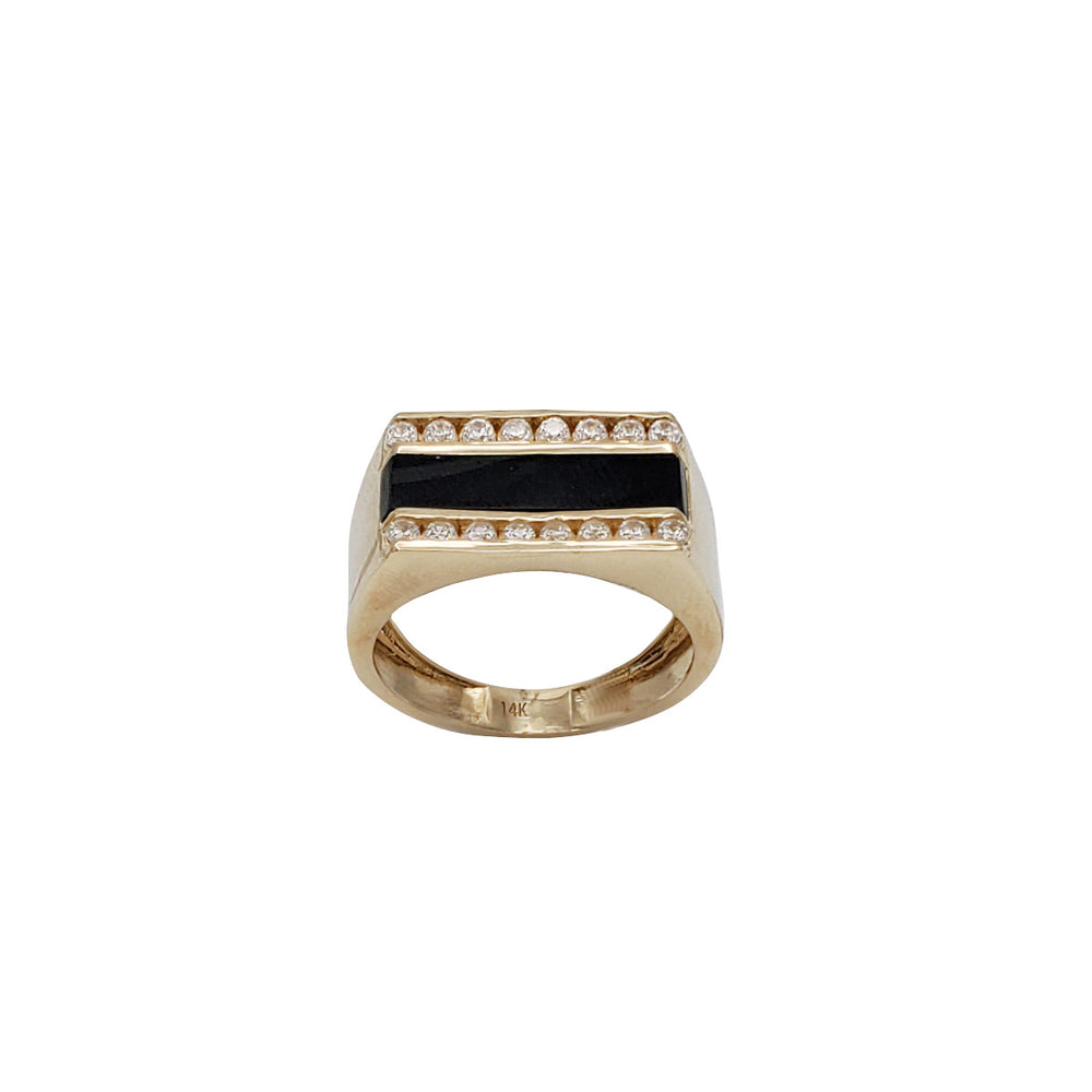 Zirconia & Black Onyx Rectangle Signet Ring (14K)