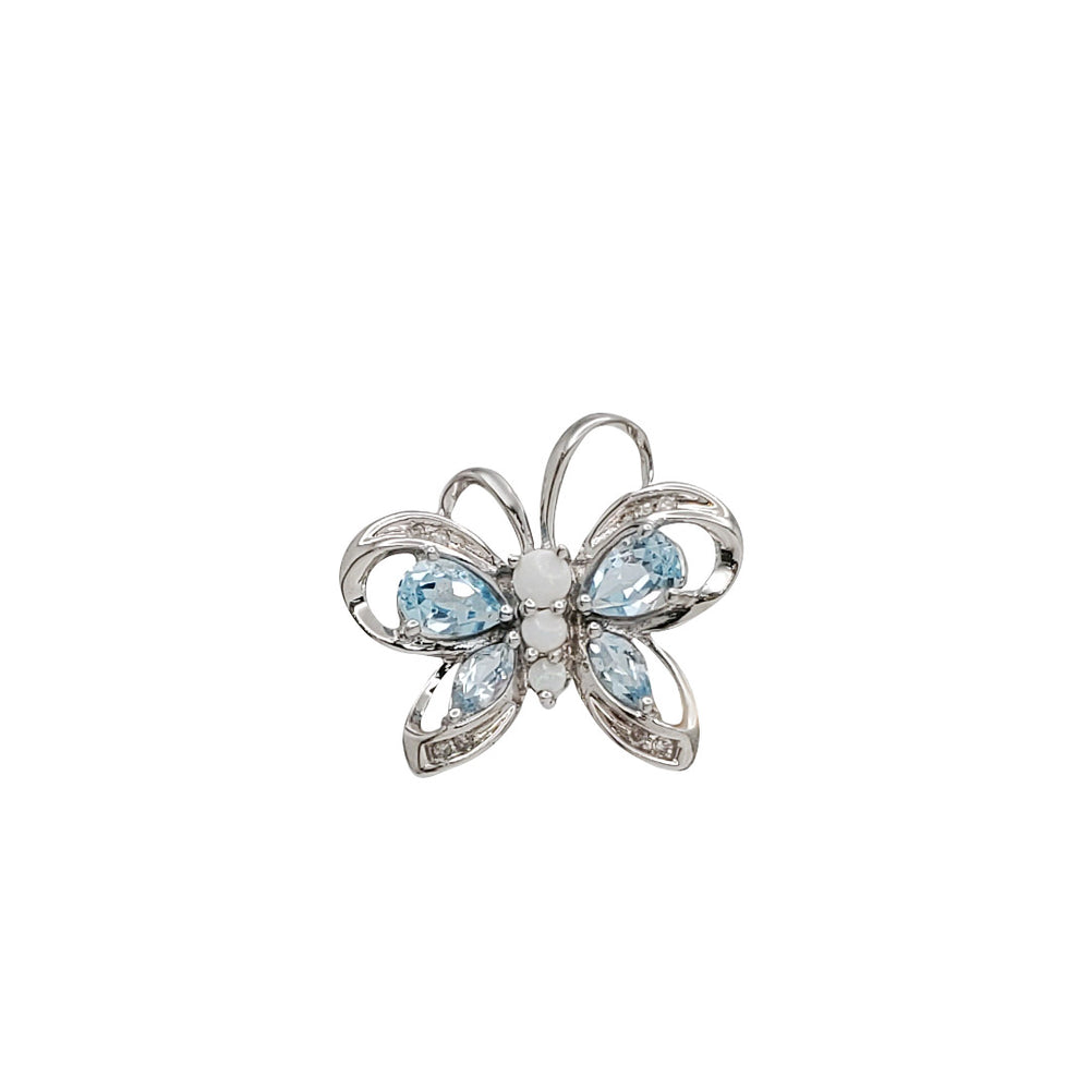 Diamond, Opal, Aquamarine Butterfly Pendant (10K)