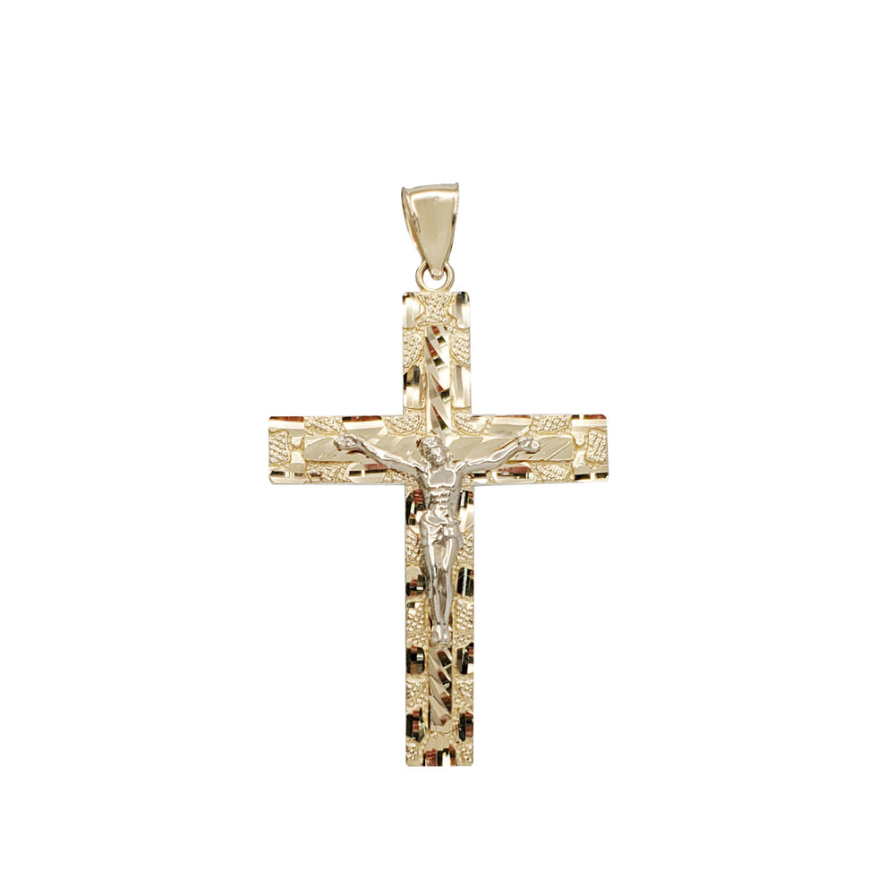 Two Tone Diamond Cuts Cross Pendant (14K)