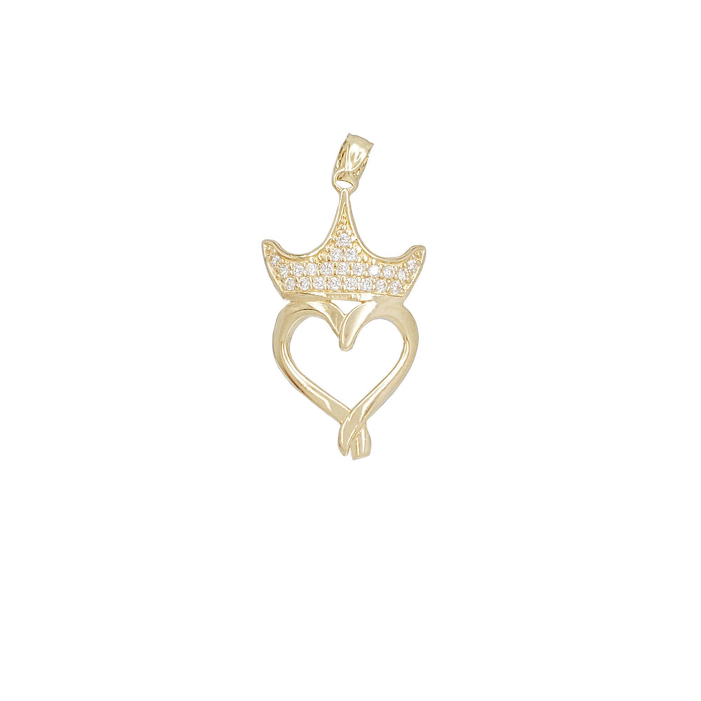 Cubic Zirconia Crown Heart Pendant (14K)