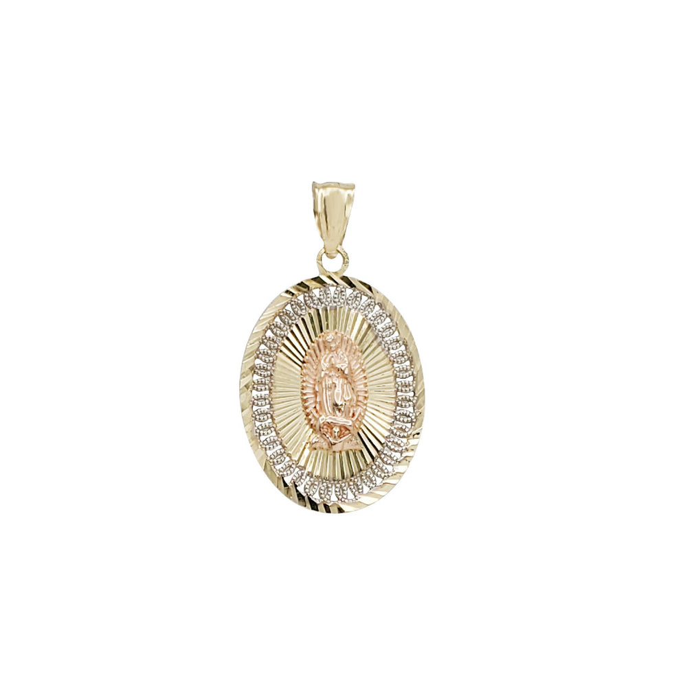 Tricolor Virgin Mary Oval Pendant (14K)