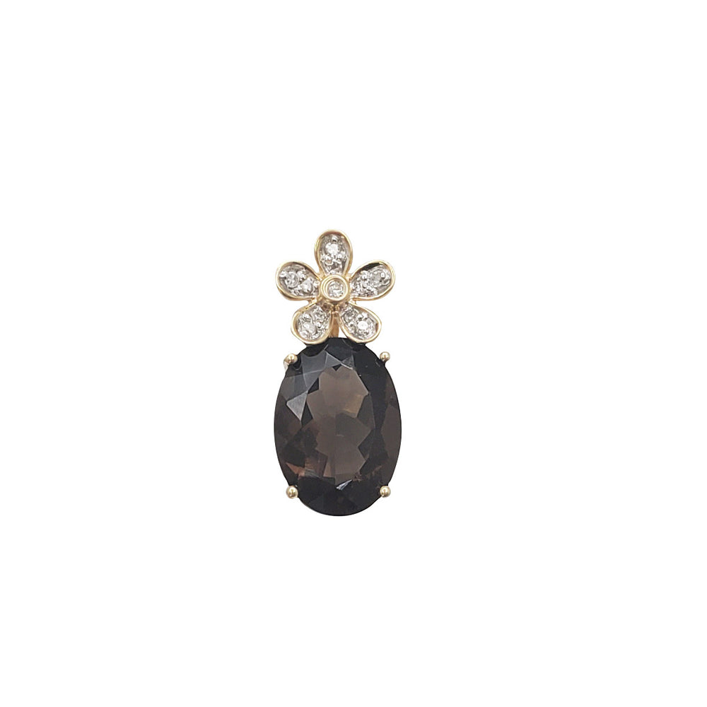 Diamond Flower Oval Smoky Topaz Pendant (14K)