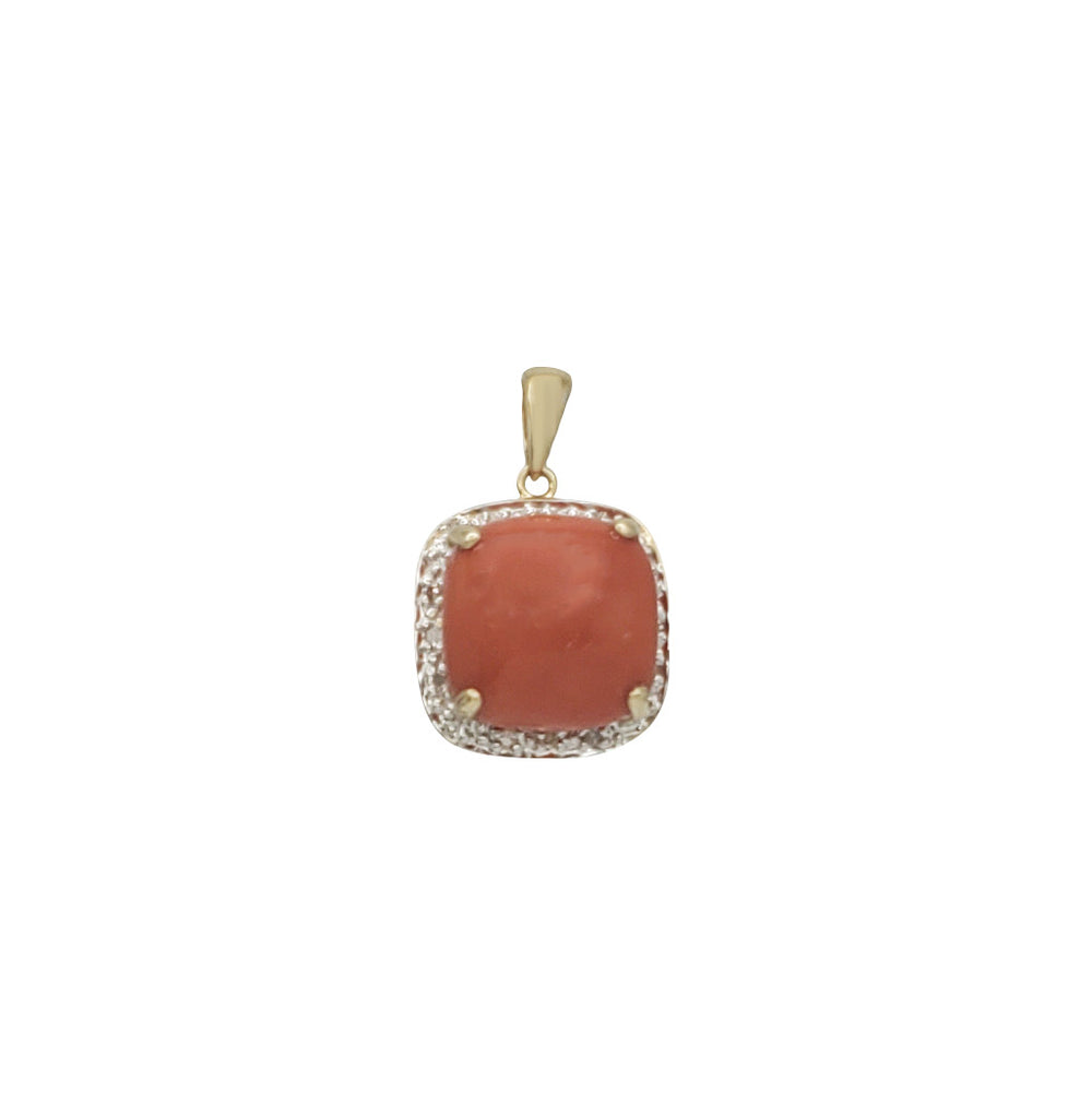 Cushion Diamond Coral Pendant (14K)
