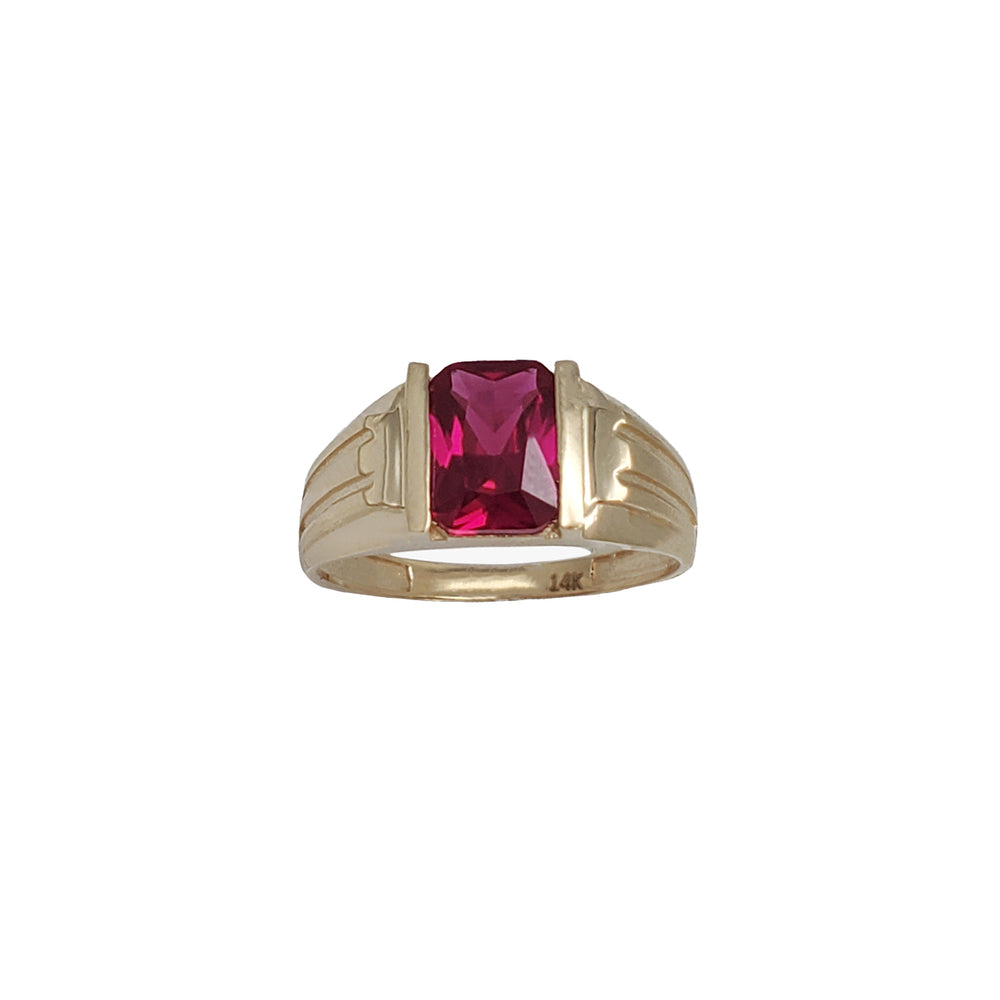 Red Rectangle Stone Ring (14K)