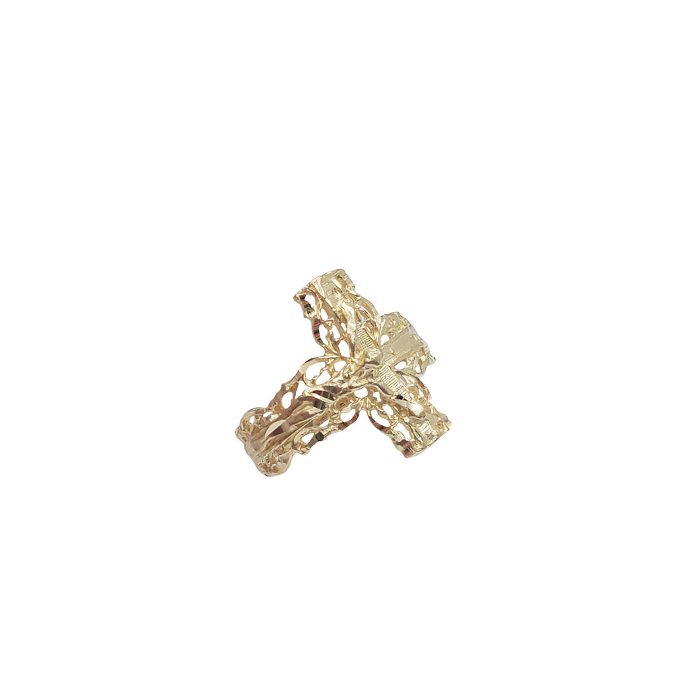 Diamond Cut Crucifix Cross Ring (14K)