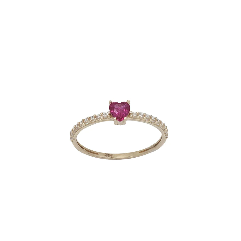 Red Zirconia Hearts Lady Ring (14K)