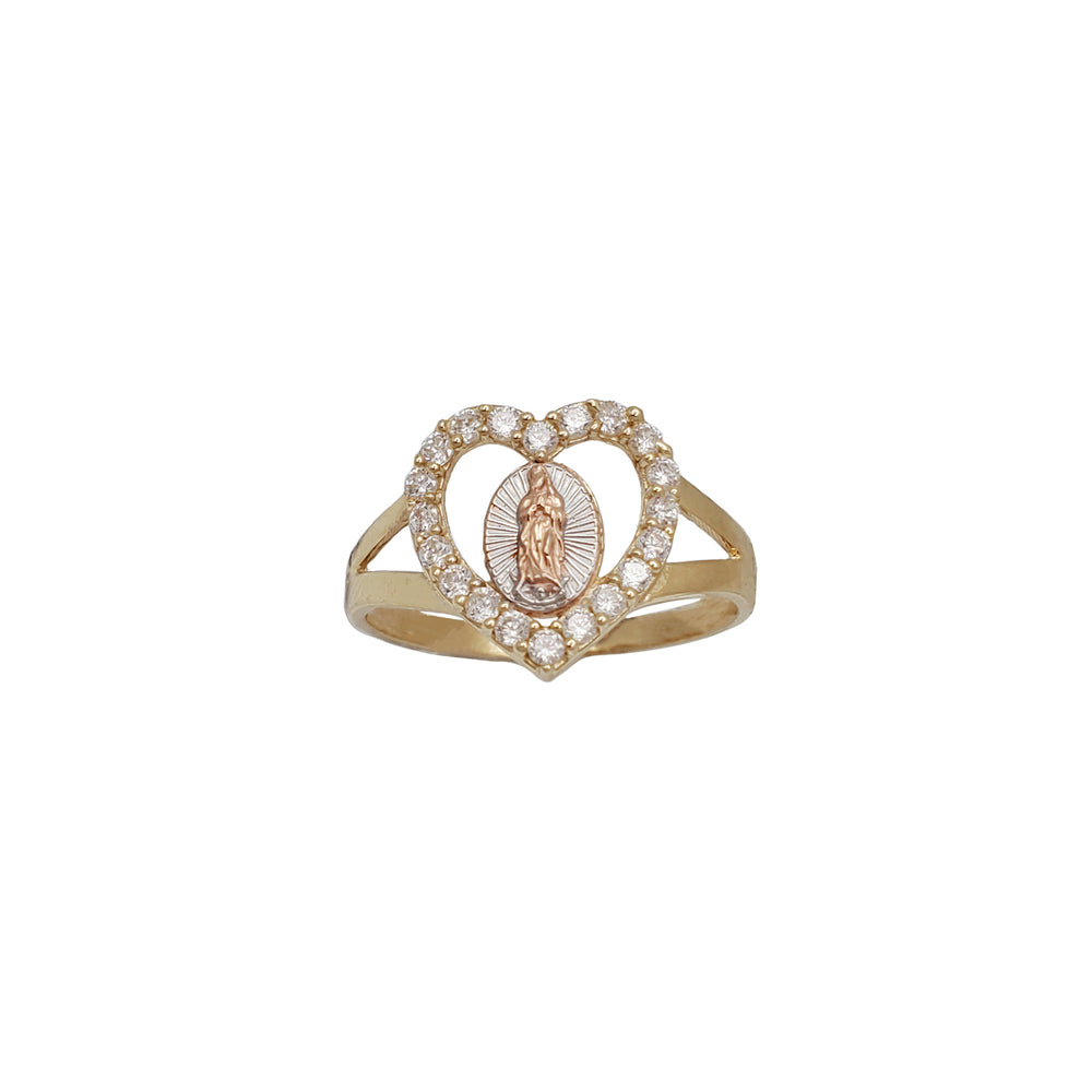 Heart Virgin of Guadalupe CZ Ring (14K)