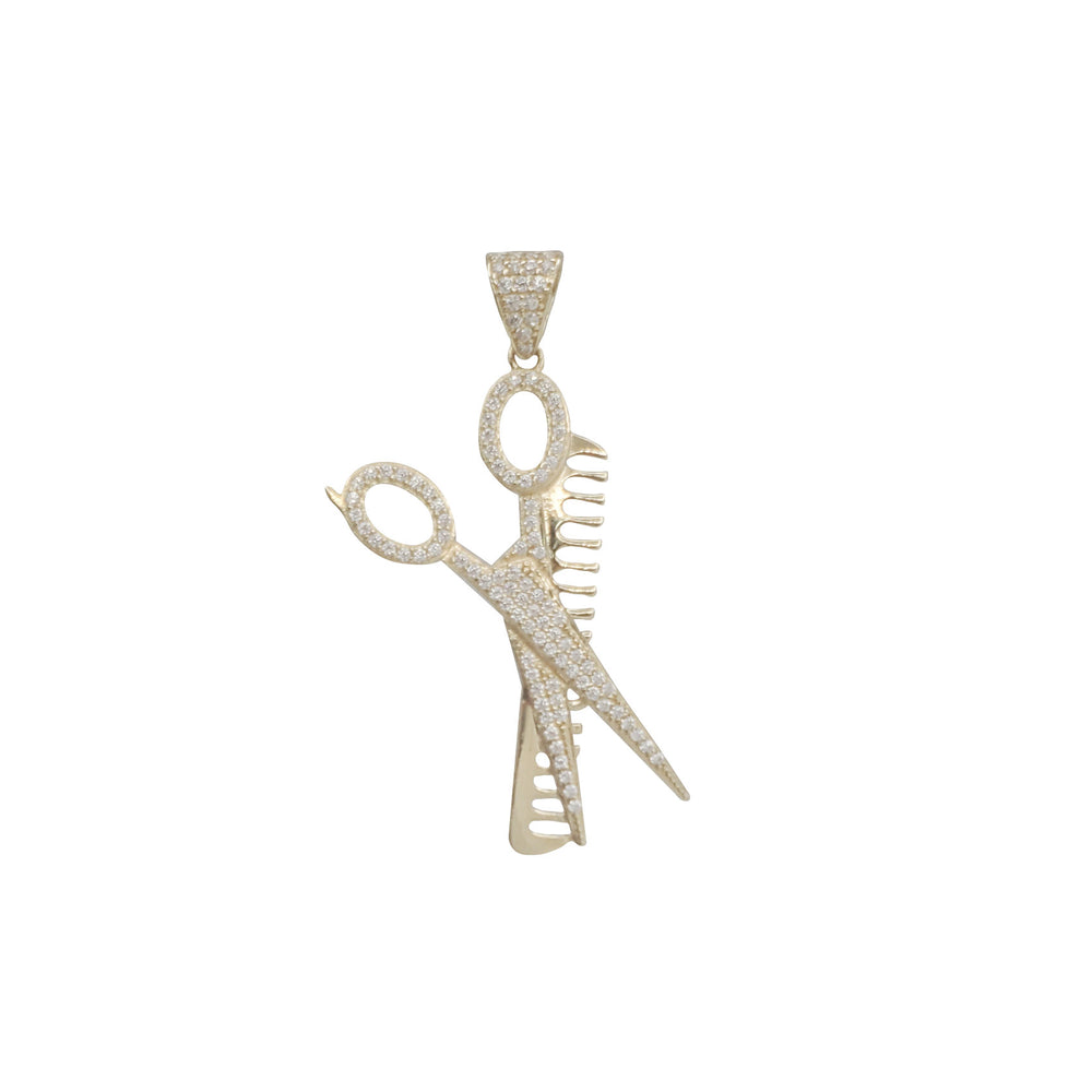 Zirconia Scissors & Comb Pendant (14K)