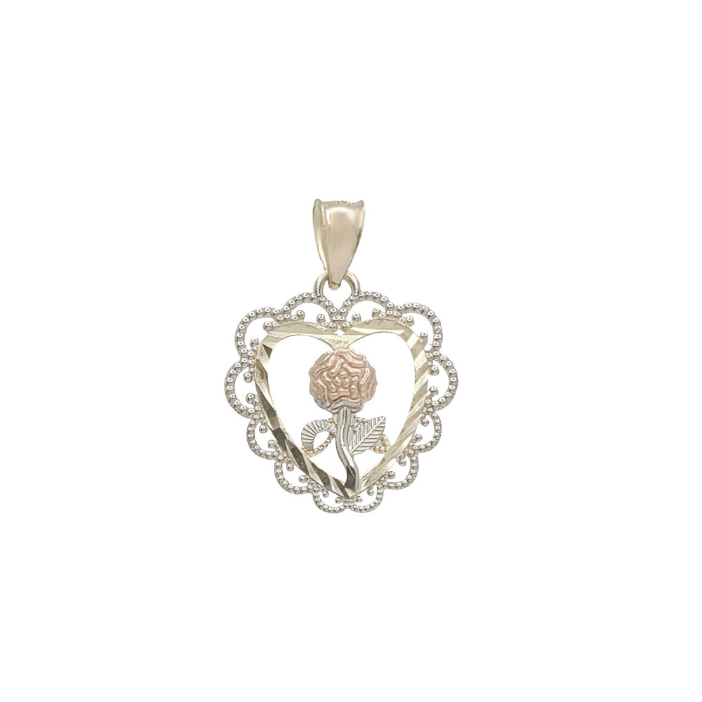 Tri-Color Rose & Heart Shape Pendant (14K)