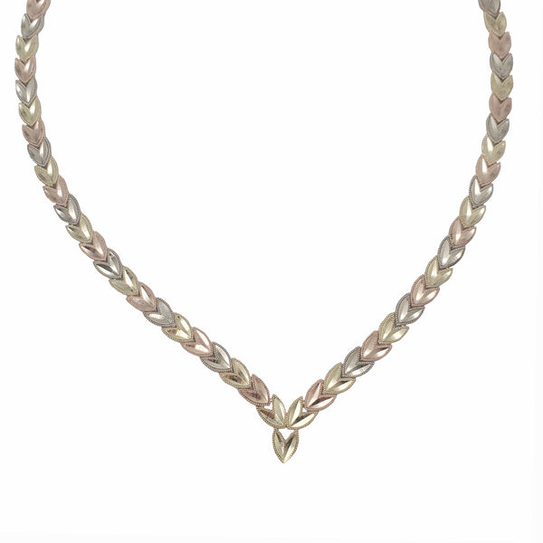 Tricolor Heart Link Necklace (14K)